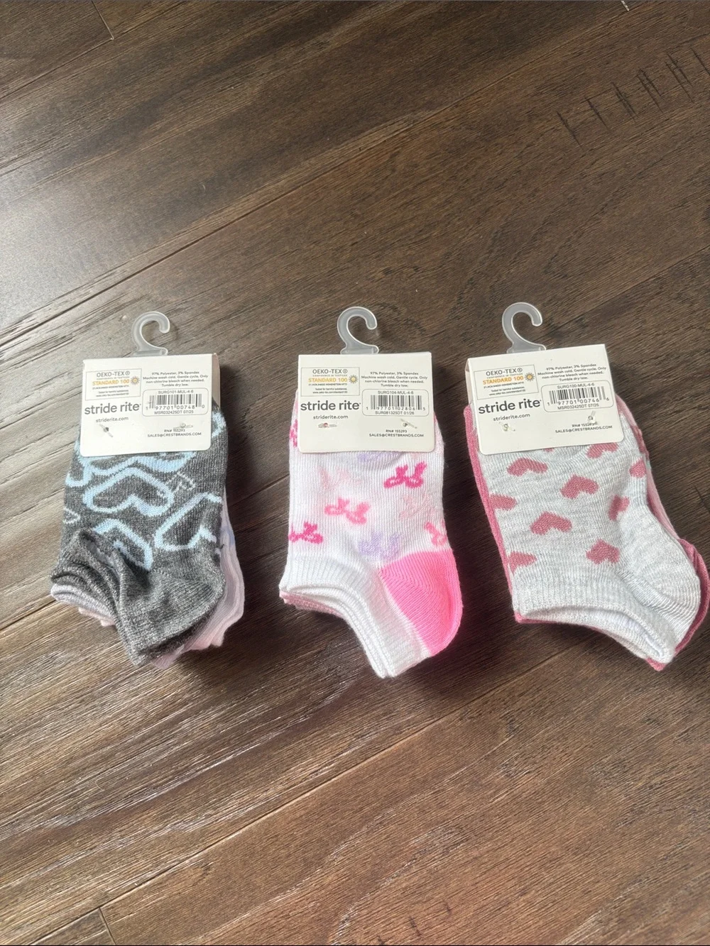 Stride rite Surprise 9 pair,3 3 packs ankle,pattern,hearts,bows,strawberry,solid
